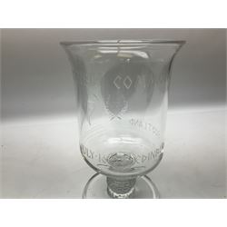 Edinburgh Crystal British Commonwealth Games 1970 goblet vase
Edinburgh crystal goblet vase commemorating the British Commonwealth Games 1970, designed by David Hammond, engraved by F.Lonie, no.37 of 50, with box, H23cm