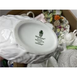 Wedgwood and Coalport 'Countryware' pattern ceramics, to include teapot, toast rack, napkin rings, jug, oval dish, sauce boat and saucer, etc, together with other ceramics to include Hornsea Fauna vase, Sylvac Apple Blossom pattern bowl, Sylvac jug in the form of a sack, no. 406, two Nao figures, tea wares, silver plated cutlery etc