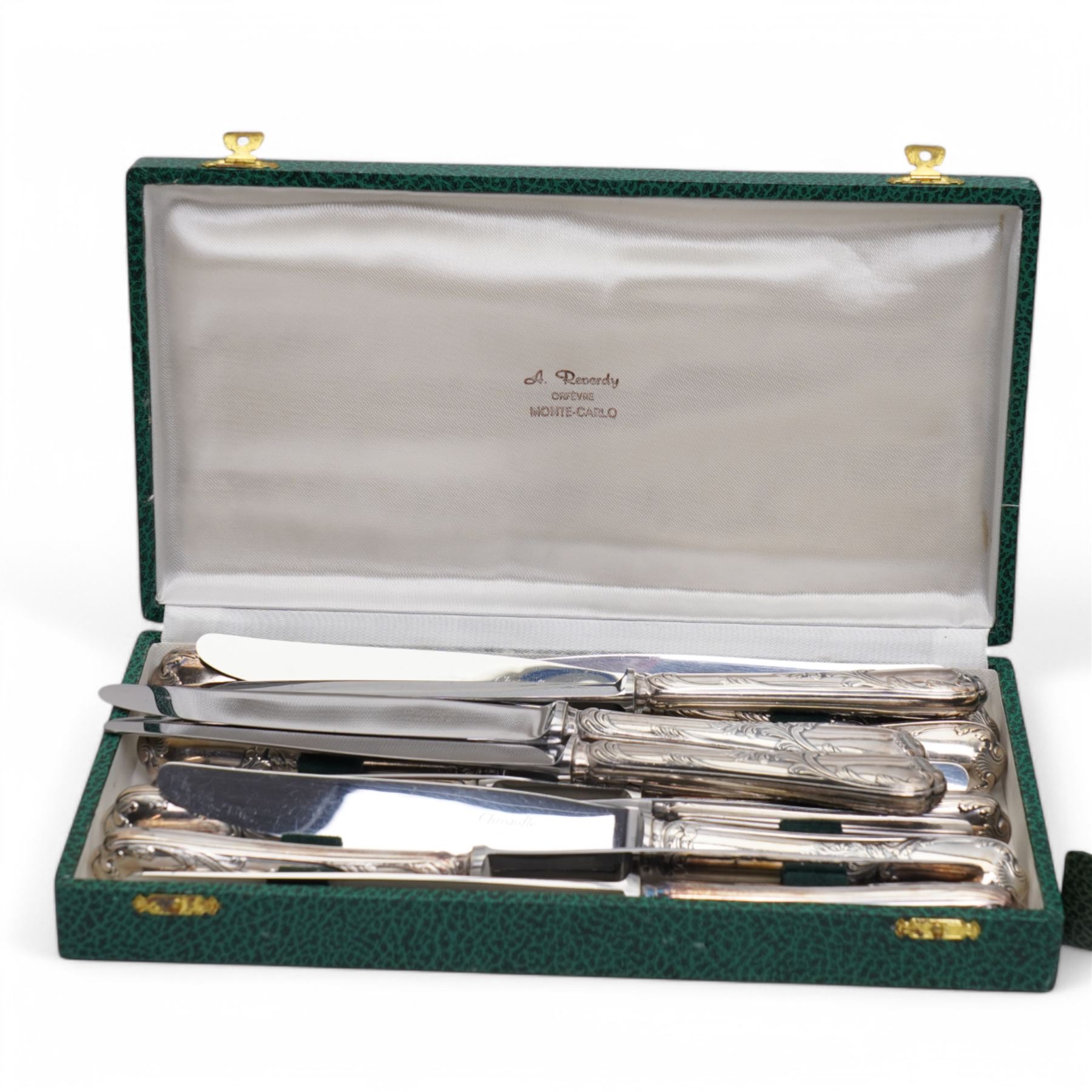 Set of Christofle  Marly pattern plated cutlery comprising twelve table forks, twelve table knives, twelve table spoons, twelve dessert spoons, ten teaspoons and a cake slice