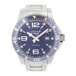 Longines HydroConquest gentleman's stainless steel quartz wristwatch, Ref. L3.640.4, blue ...