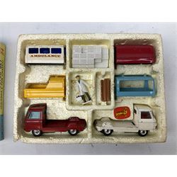 Corgi - Commer Constructor Gift Set 24, two cab/chassis units with four interchangeable bodies, milkman, milk crates and bench seat; polystyrene box base with lift-off lid