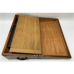 George IV mahogany writing slope, of rectangular form with twin carry handles to sides, the hinged cover with central inlaid panel inscribed Ann Bright 1822, opening to reveal a fitted interior, H15cm L46cm D25cm