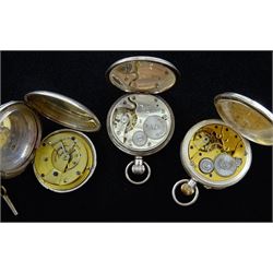 Two silver open face keyless lever pocket watches by Favre-Leuba & Co Zenith and Record James Walker, London and a full hunter lever fusee, the dial stamped Made in England for Stevenson Bros Adelaide, all with white enamel dials and subsidiary seconds dial, hallmarked (3)
