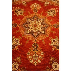  Persian design circular red ground rug, stylised central medallion, D200cm  
