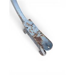 Set of three mid-20th century cast iron towns and park bench ends, scrolling pediment over arched stretchers, length to be altered as desired