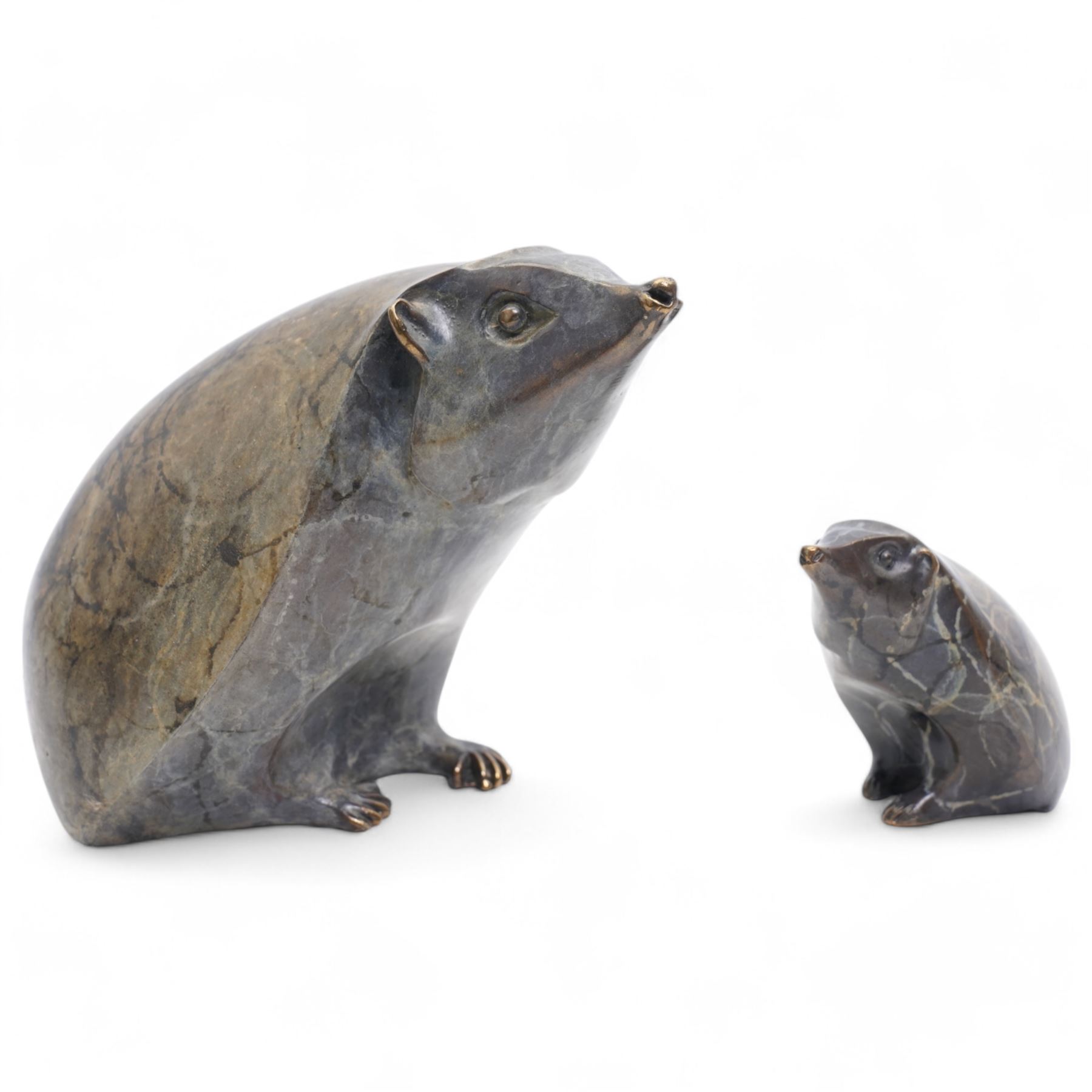 Michael Storey (British 1948-); Hedgehog and Hoglet, two bronzes, signed, tallest H11cm (2)