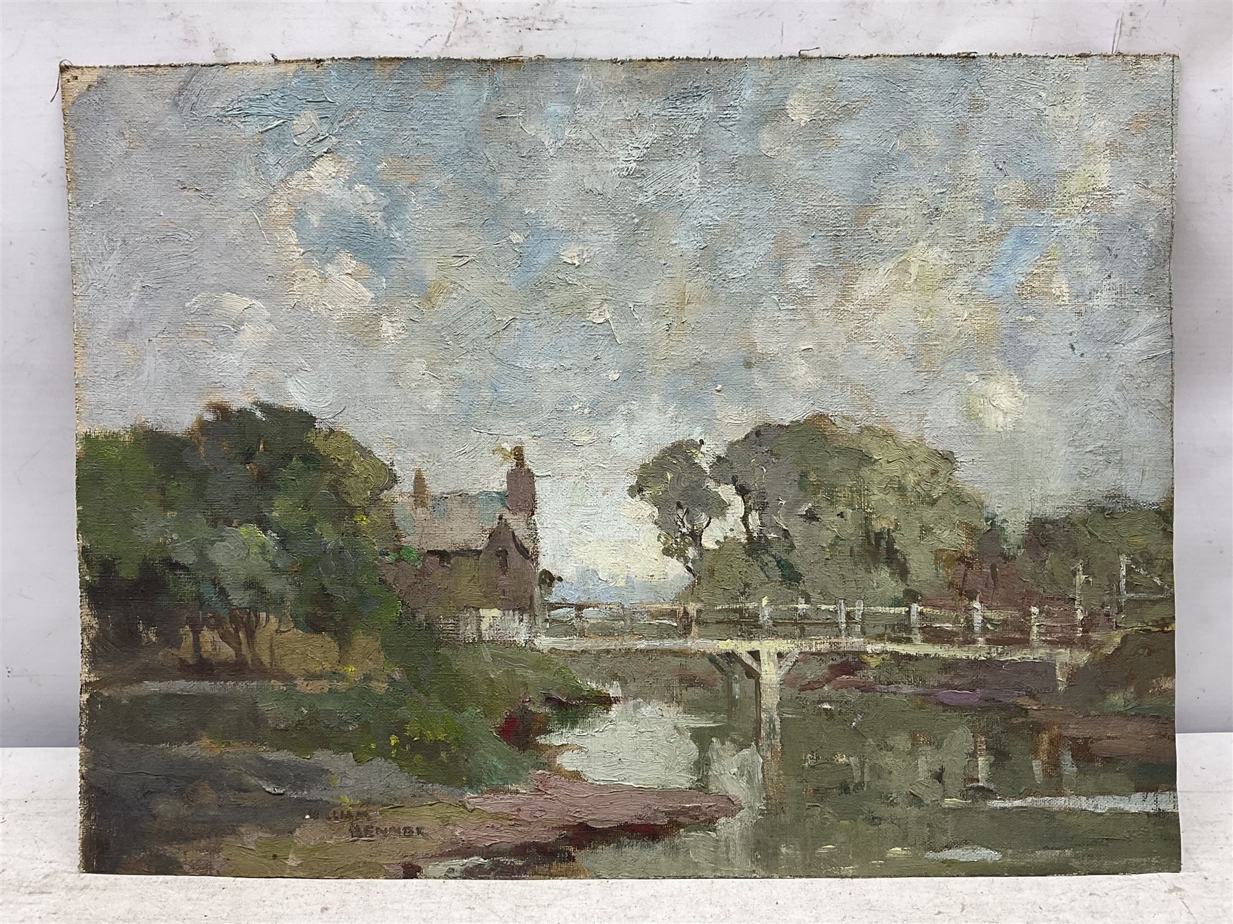 William Roger Benner (British 1884-1964): River Landscapes, two-sided oil on unstretched canvas signed 35cm x 47cm (unframed)