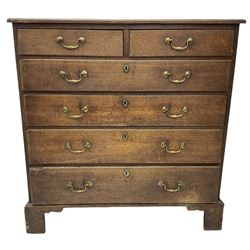 George III oak chest, moulded rectangular top over two short and four long drawers, on bracket feet