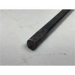 Austrian Art Nouveau zebra wood walking stick, silver covered angular handle relief decorated with stylised flowers, hallmarked Vienna c1900, makers mark LM, H84cm