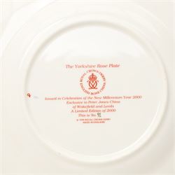 Royal Crown Derby pattern 2451 items, comprising smaller and larger coffee cans with saucers, crescent pin tray and plate (D23cm), together with a boxed Yorkshire Rose pattern plate, and a 1999 'Rabbit' year tray