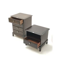 Stag bedside pedestal chest, four drawers, plinth style supports (W53cm, D46cm, H71cm), Stag bedside stand with single drawer, plinth style supports (W53cm, D47cm, H50cm)