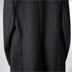 Prada - black Melton wool coat, in a redingote style with front fastening and fabric-covered buttons, flap pockets and a structured collar with slit to the back, size 44, unused with the original garment bag and hanger