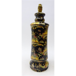  Royal Winton pottery table lamp decorated in the Pekin pattern on black ground, H39cm excluding fitting  