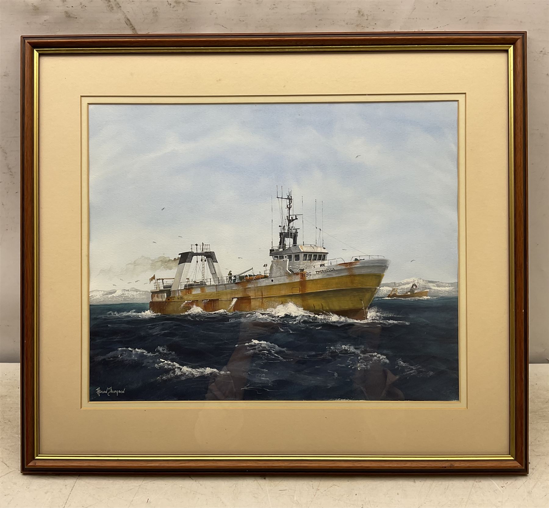 Adrian Thompson (British 1960-): 'Thornella' Hull Trawler Ship's Portrait, watercolour and gouache signed 36cm x 25cm