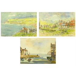 Hedley Carrington (British 20th century): 'Staithes', 'Sandsend' and 'Robin Hood's Bay', set three pen and watercolours signed and dated '93, titled verso 17cm x 25cm (3)