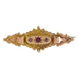 Early 20th century 9ct gold diamond and pink stone set brooch, Chester 1915