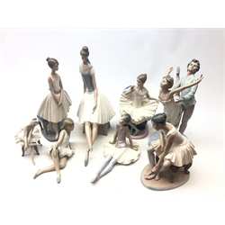  Lladro model of a seated Ballet dancer, another seated on a chair and six Nao Ballet dancers, H36cm max some a/f) (8)  