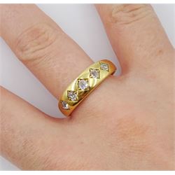Victorian 18ct gold gypsy set five stone old cut diamond ring, Birmingham 1876, total diamond weight approx 0.40 carat