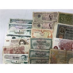 Great British and World banknotes, including Bank of England Page one pound 'EW57', Forde ten shillings 'C41N', various Belgian and Scottish notes etc