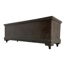 19th century and later oak blanket chest, rectangular hinged top over compartment with candle box, on ceramic castors