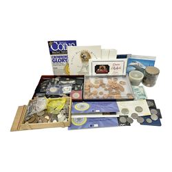 Great British and World coins, including small number of pre 1920 silver coins, pre-decimal coinage, commemorative crowns, Britain's first decimal coins sets in blue wallets, Swiss francs etc