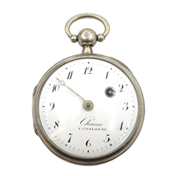  French silver verge pocket watch, signed Chanu A Chalon S.S,  inner movement case also signed Chopard, back case No.10927   