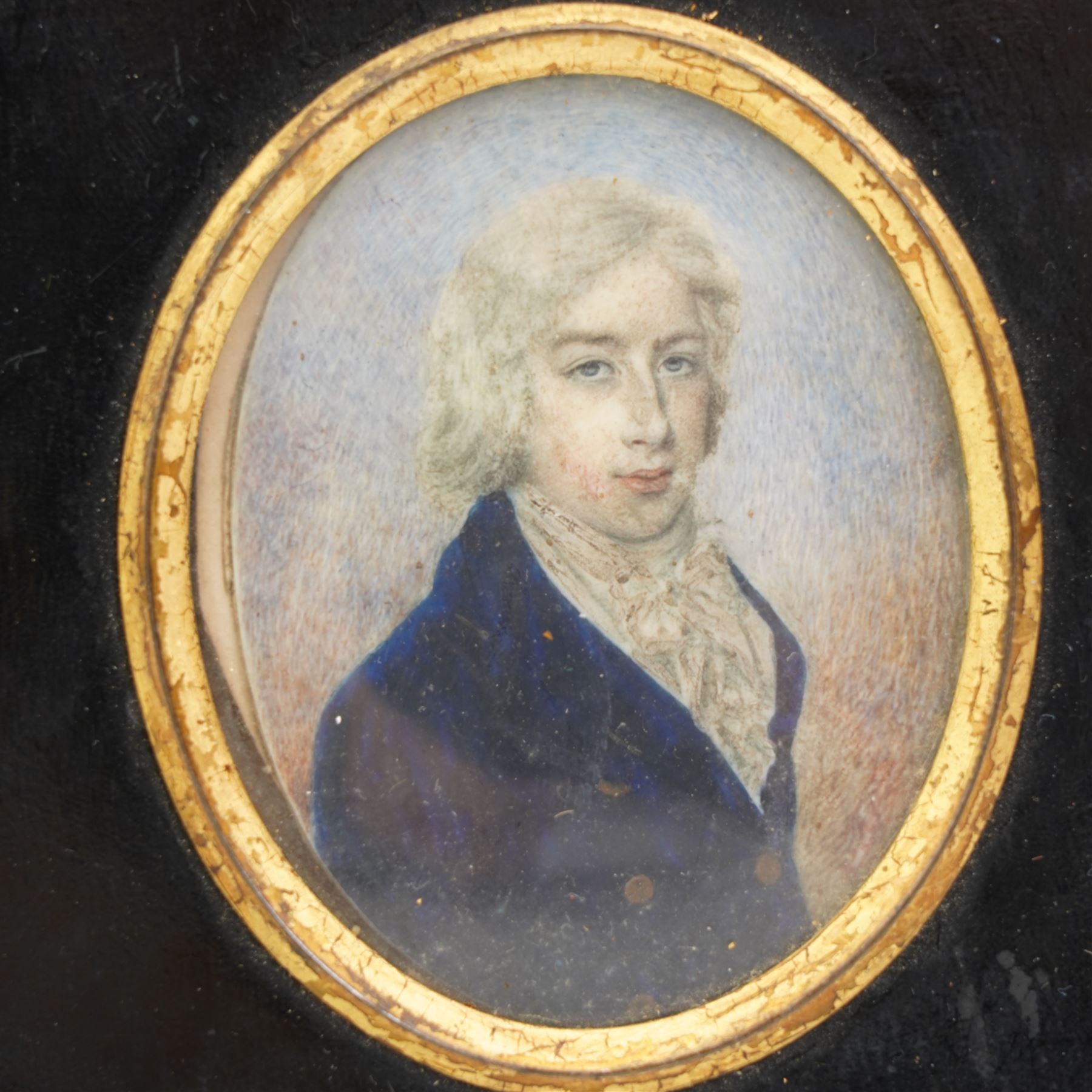 Attrib. Henry Edridge (British 1768-1821): Portrait of 'Henry Hamilton' (Irish c.1780-1850) Wearing a Blue Jacket, miniature watercolor on ivory inscribed and dated c.1795, 8cm x 6cm
Provence: direct from the family of the sitter.
Notes: Henry Hamilton was the son of the Irish politician Sackville Hamilton (1732-1818), and grandson of The Honorable Henry Hamilton (1692-1743). This item has been registered for sale under Section 10 of the APHA Ivory Act