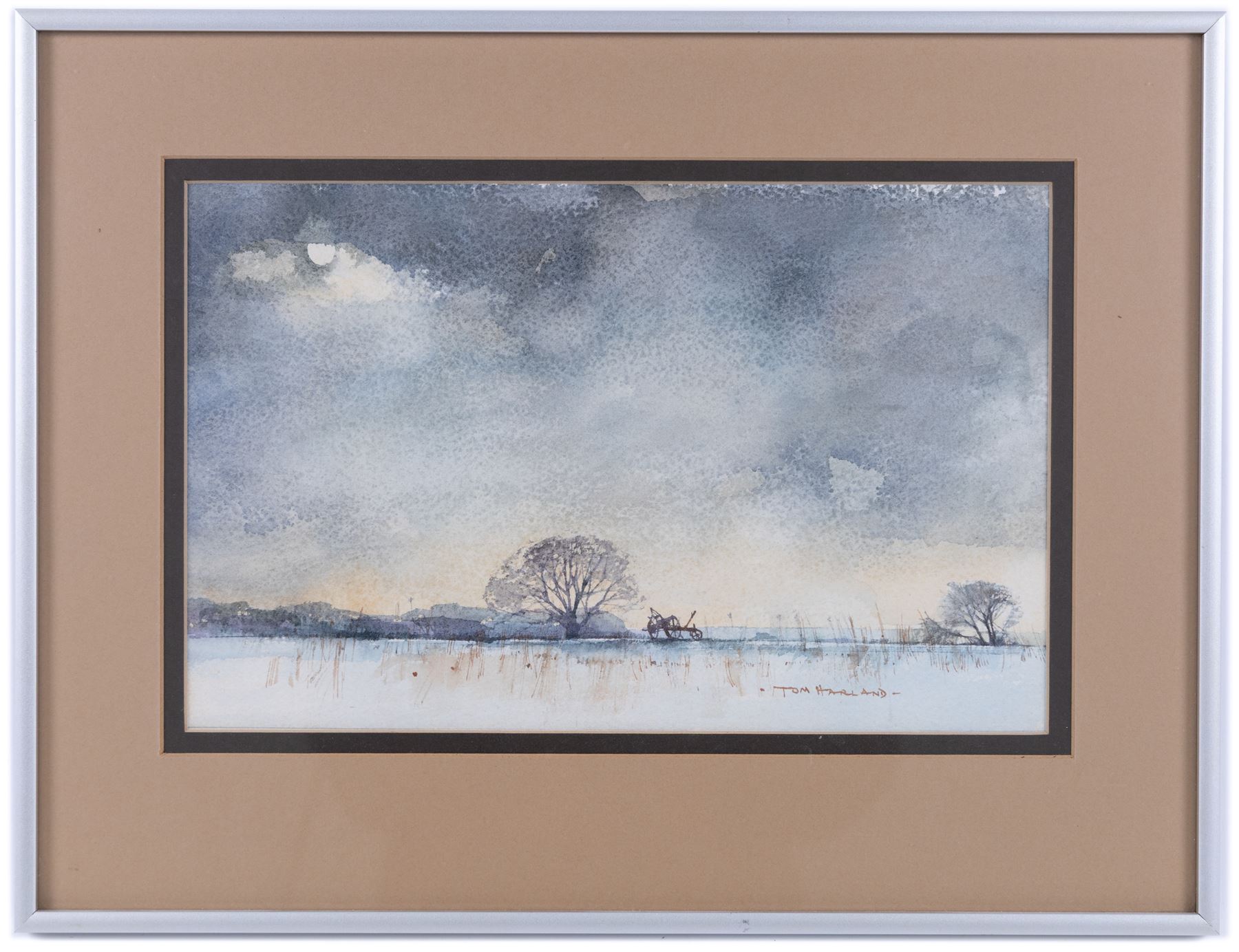 Tom Harland (Yorkshire 1945-2012): Winter in the Fields, watercolour signed 21cm x 33cm 