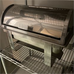 Four dome top food warmers, mixing bowls, aluminium trays, toaster, paper cups, juice stands, chafing fuel etc- LOT SUBJECT TO VAT ON THE HAMMER PRICE - To be collected by appointment from The Ambassador Hotel, 36-38 Esplanade, Scarborough YO11 2AY. ALL GOODS MUST BE REMOVED BY WEDNESDAY 15TH JUNE.