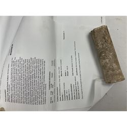 Collection of metal detecting finds and antiquities, housed on five display boards and some loose, to include coins, keys, axe head etc 