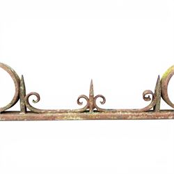 Impressive 19th century 4' wrought iron Country House pedestrian gate, bar form with close rail base, X framed with central crests, scroll and spike top