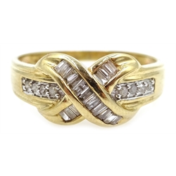  Gold baguette and round brilliant cut diamond ring, hallmarked 9ct  