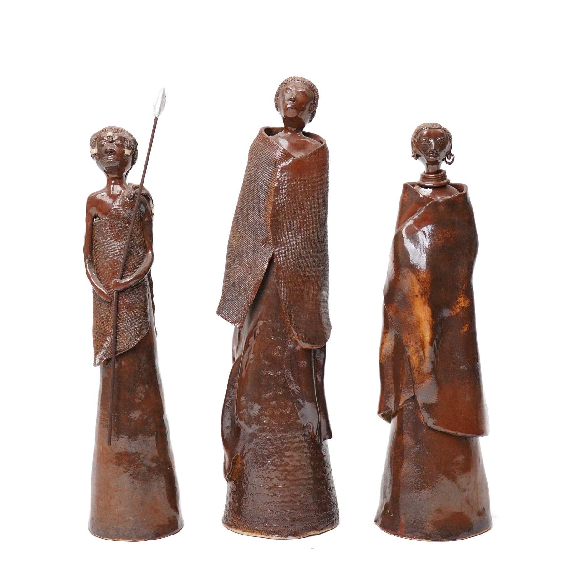 Three African Maasai pottery figures, largest H40cm (3)