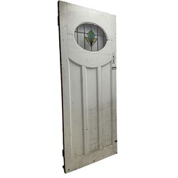 1930s external door with stained leaded glass panel (86cm x 203cm), six small stained glass windows in wooden frames (W52cm); and various loose stained leaded glass panels