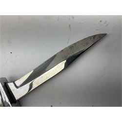 German ERN Wald-Solingen Art Deco style hunting knife with 13cm Bowie type blade and chrome fittings with antler grip; in leather sheath L24.5cm overall; and Bianchi Rastignano Aeronautica Militare combat knife with 15.5cm Bowie type saw-back blade and stacked leather grip (2)