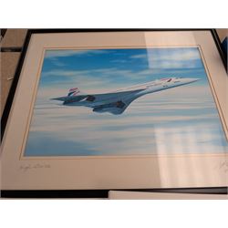 Collection of Concorde memorabilia, including paperweight, limited edition print, calendars, scale model, etc 