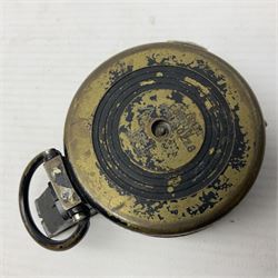 WWII British marching compass, the black lacquered brass case inscribed T.G.Co.Ltd. No.B100228 (broad arrow) 1941 Mk.III; and a ship's brass cased clinometer, the silvered dial marked R(arrow)L, D9cm; in leather carrying case (2)