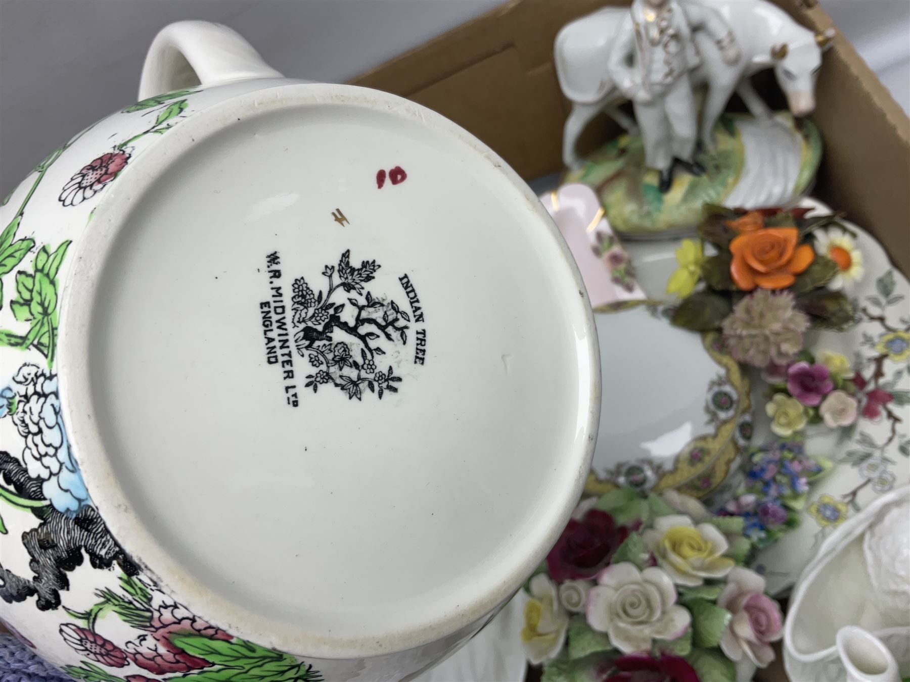 Wedgwood and Coalport 'Countryware' pattern ceramics, to include teapot, toast rack, napkin rings, jug, oval dish, sauce boat and saucer, etc, together with other ceramics to include Hornsea Fauna vase, Sylvac Apple Blossom pattern bowl, Sylvac jug in the form of a sack, no. 406, two Nao figures, tea wares, silver plated cutlery etc