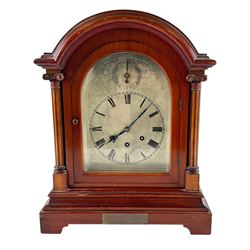 Gustav Becker, German 20th century 8-day mahogany cased mantle clock, break arch mahogany ...