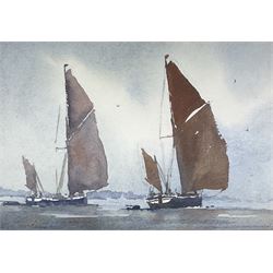 Sidney Cardew (British b.1931):Thames Sailing Barges, pair watercolours signed and dated 1988, artists label verso 13cm x 18cm (2)
Notes: Cardew was a member of the Wapping Group