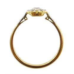 18ct gold old cut diamond panel ring, with diamond set shoulders