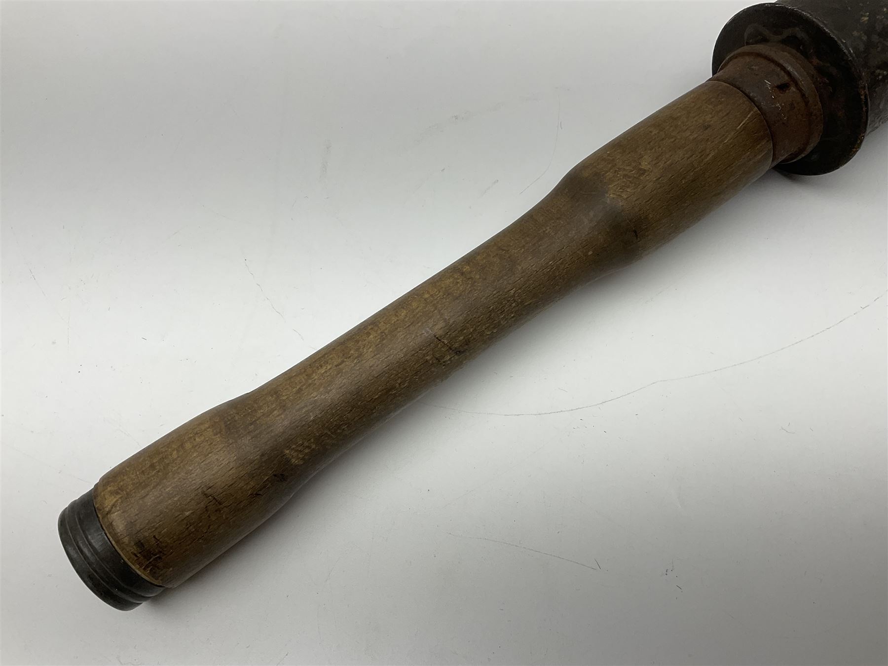 WW1 practice Mills bomb stamped 'A.L. & Co 1917 No.23 Mk.II' H10cm; and reproduction WW2 German stick grenade (2)