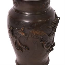 Japanese Meiji period bronze vase, with dragon decoration in high relief, indistinct mark to base, H25.5cm
