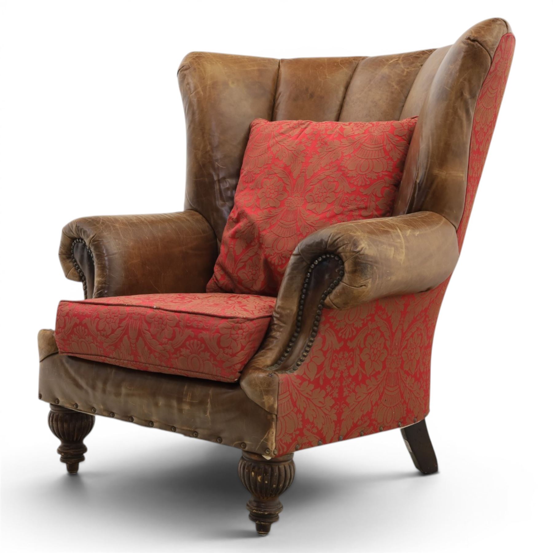 Paul Roberts - Georgian design fan-back leather armchair with fabric seat