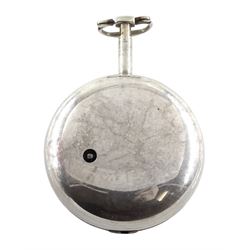 George III silver pair cased verge fusee pocket watch by Hollison, Liverpool, No. 2801, round pillars, pierced and engraved balance cock decorated with a classical urn, white enamel dial with Arabic numerals, bull's eye glass, case makers mark W H, Birmingham 1804