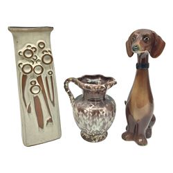 Jema Holland long neck Dachshund dog figurine, together Large Shelf Pottery Art Vase and a jug, Dachshund H34cm