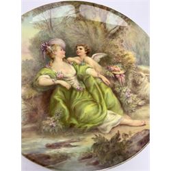 Late 19th century porcelain plate, hand painted by Frederick Sutton, depicting a female figure and putto within a wooded landscape, with recumbent sheep and brook to the fore, signed F N Sutton, unmarked verso, D22.5cm

Frederick Sutton was employed as a painter at the notable factories of Royal Worcester, Coalport, and Minton. 