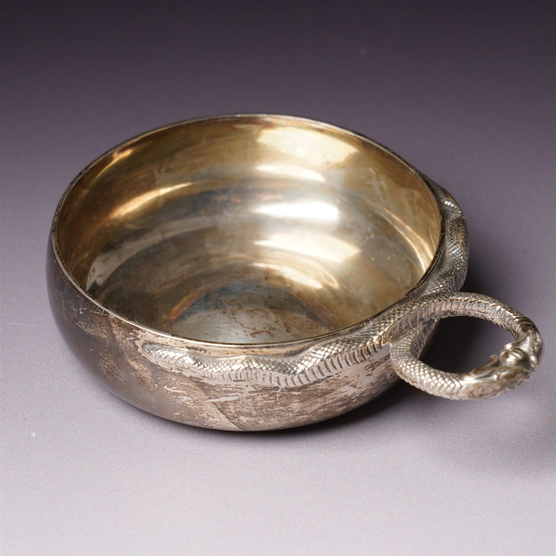 Elizabeth II silver tasse de vin with entwined snake handle London 1960 Maker William Comyns & Sons Ltd