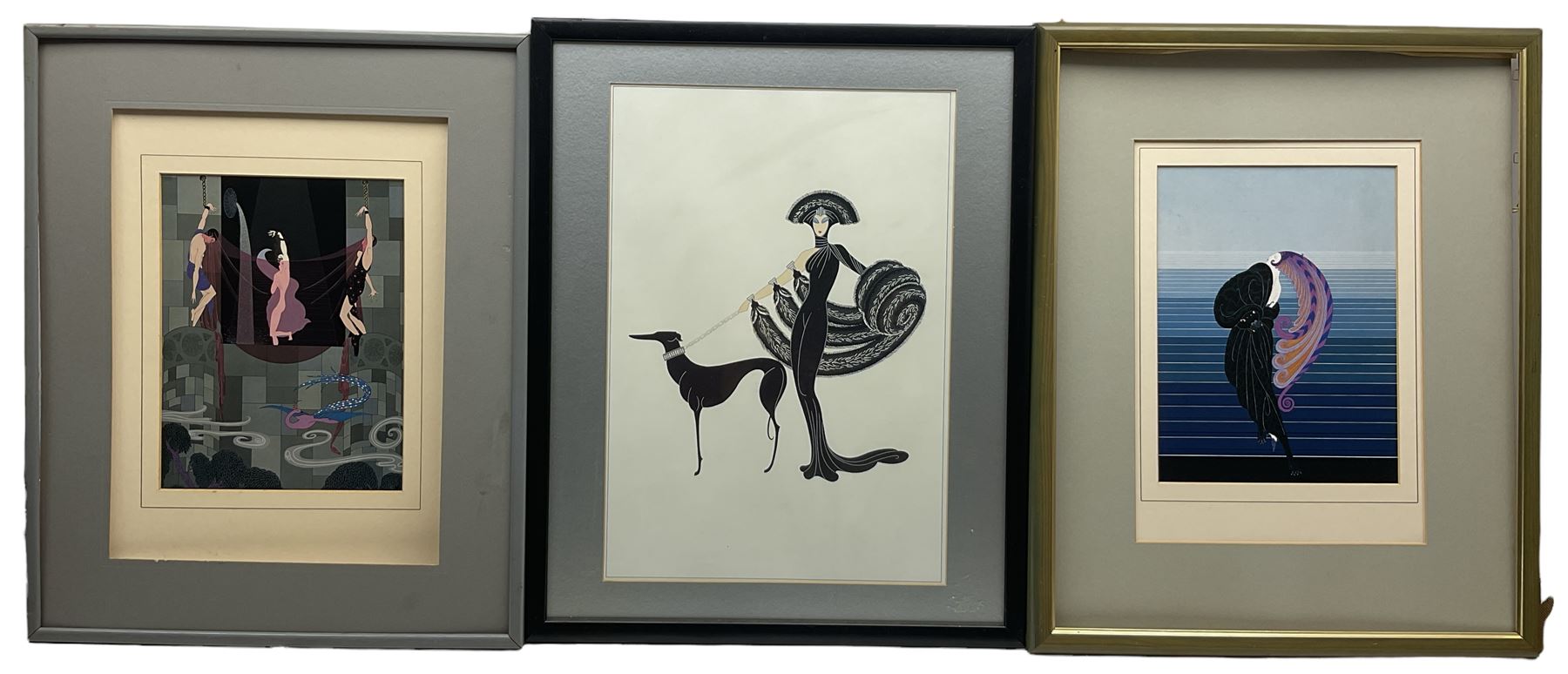 After Romain de Tirtoff Erté (French/Russian 1892-1990): 'Beauty and the Beast' 'The Chaste Susanna' and 'Symphony in Black', three colour prints max 42cm x 29cm (3)