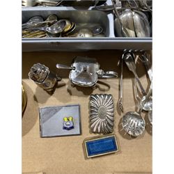 Collection of silver plate, including vesta case, part cruet set and cutlery, together with other metal ware